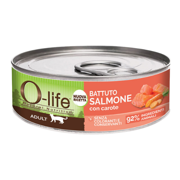 foto del prodotto o life cat adult grain free battuto 85 gr salmone con carote confezione da 6 pezzi cibo umido per gatti 1 ordine scegli lo sconto bzr5 bzr20 200 punti fedelt 