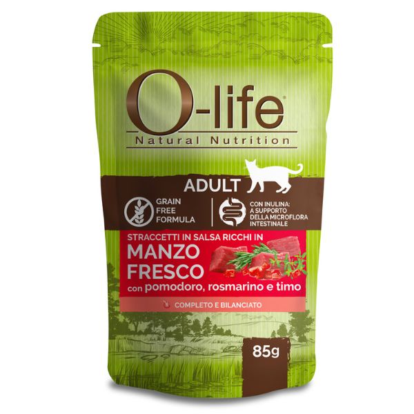 foto del prodotto o life cat adult grain free straccetti in salsa 85 gr manzo fresco con pomodoro e rosmarino confezione da 6 pezzi cibo monoproteico gatto 1 ordine scegli lo sconto bzr5 bzr20 200 punti fedelt 