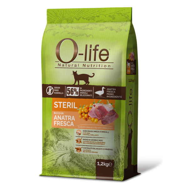 foto del prodotto o life cat adult sterilised grain free anatra fresca 1,2 kg 1 ordine scegli lo sconto bzr5 bzr20 200 punti fedelt 