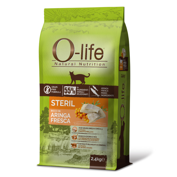 foto del prodotto o life cat adult sterilised grain free aringa fresca 2,4 kg 1 ordine scegli lo sconto bzr5 bzr20 200 punti fedelt 