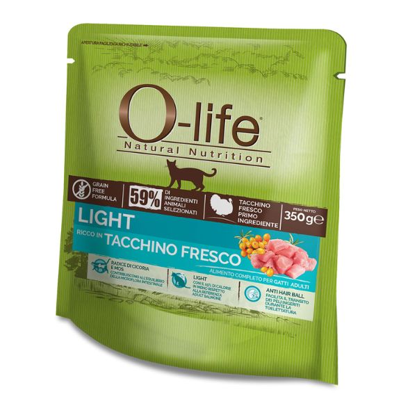 foto del prodotto o life cat light grain free tacchino fresco 350 gr cibo monoproteico gatto 1 ordine scegli lo sconto bzr5 bzr20 200 punti fedelt 