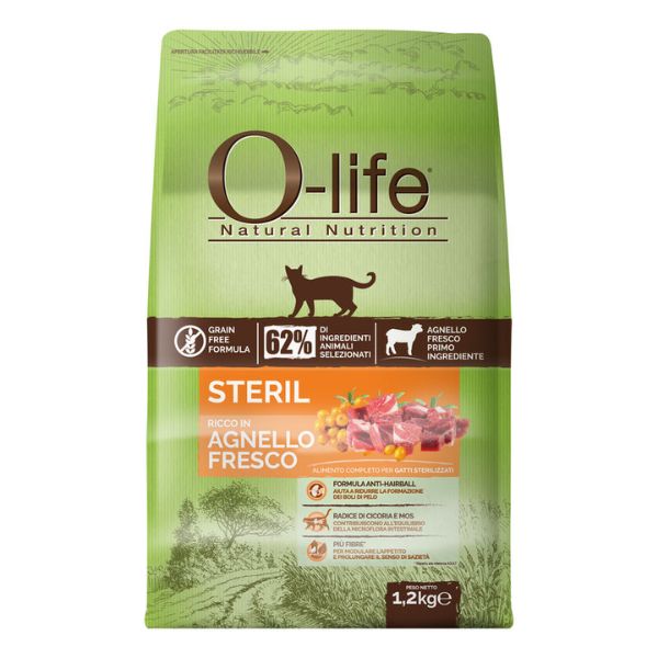 foto del prodotto o life cat sterilised grain free agnello fresco 1,2 kg cibo monoproteico gatto 1 ordine scegli lo sconto bzr5 bzr20 200 punti fedelt 