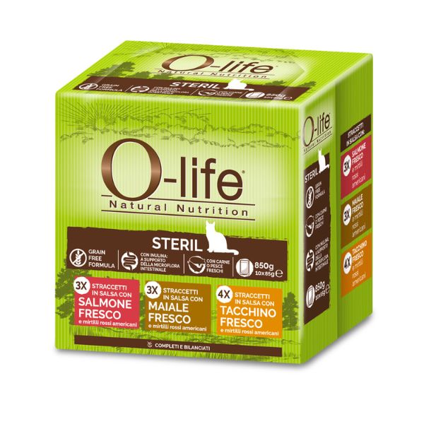 foto del prodotto o life cat sterilised grain free straccetti in salsa multipack 10x85 gr multigusto cibo monoproteico gatto 1 ordine scegli lo sconto bzr5 bzr20 200 punti fedelt 