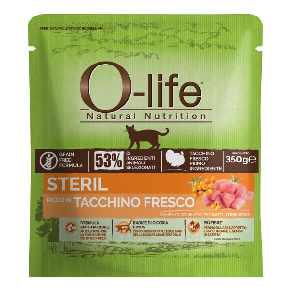 foto del prodotto o life cat sterilised grain free tacchino fresco 350 gr cibo monoproteico gatto 1 ordine scegli lo sconto bzr5 bzr20 200 punti fedelt 