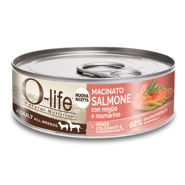 foto del prodotto o life dog adult all breeds macinato 85 gr salmone con miglio e rosmarino confezione da 6 pezzi cibo umido per cani 1 ordine scegli lo sconto bzr5 bzr20 200 punti fedelt 