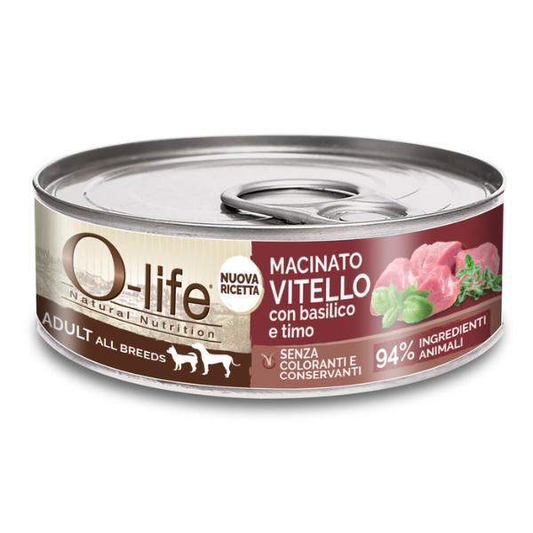 foto del prodotto o life dog adult all breeds macinato 85 gr vitello con basilico e timo confezione da 6 pezzi cibo umido per cani 1 ordine scegli lo sconto bzr5 bzr20 200 punti fedelt 