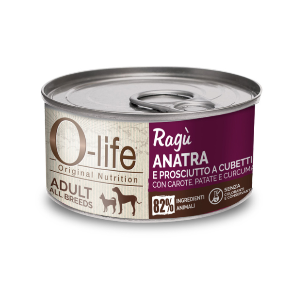 foto del prodotto o life dog adult rag 150 gr anatra e prosciutto a cubetti con carote, patate e curcuma confezione da 6 pezzi cibo umido per cani 1 ordine scegli lo sconto bzr5 bzr20 200 punti fedelt 