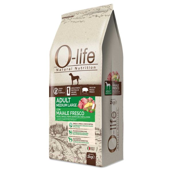 foto del prodotto o-life dog grain free adult medium/large maiale fresco e patate - m/l maiale e patate da 2 kg - spedizione gratis da 39€