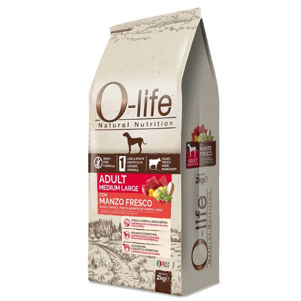 foto del prodotto o-life dog grain free adult medium/large manzo fresco - m/l manzo da 2 kg - spedizione gratis da 39€
