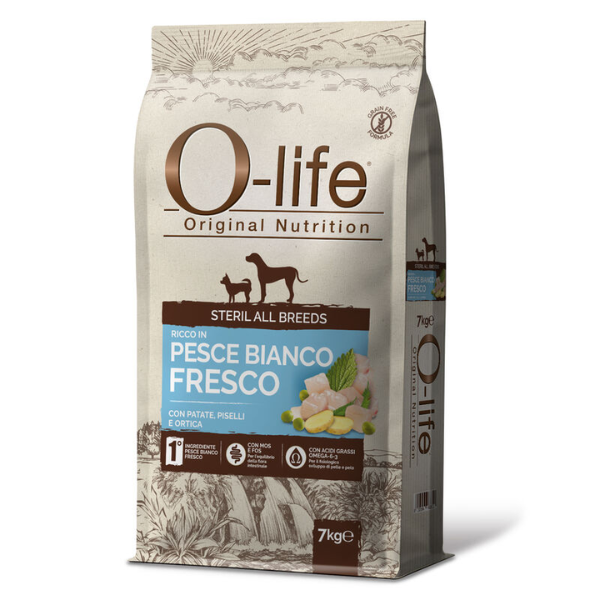 foto del prodotto o life dog sterilised all breeds grain free pesce bianco con patate 7 kg scadenza 30 09 2025 1 ordine scegli lo sconto bzr5 bzr20 200 punti fedelt 