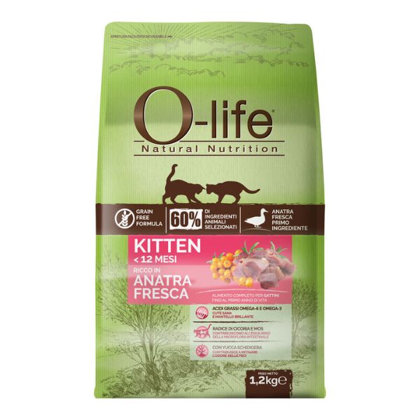 foto del prodotto o life kitten grain free anatra fresca 1,2 kg cibo monoproteico gatto 1 ordine scegli lo sconto bzr5 bzr20 200 punti fedelt 