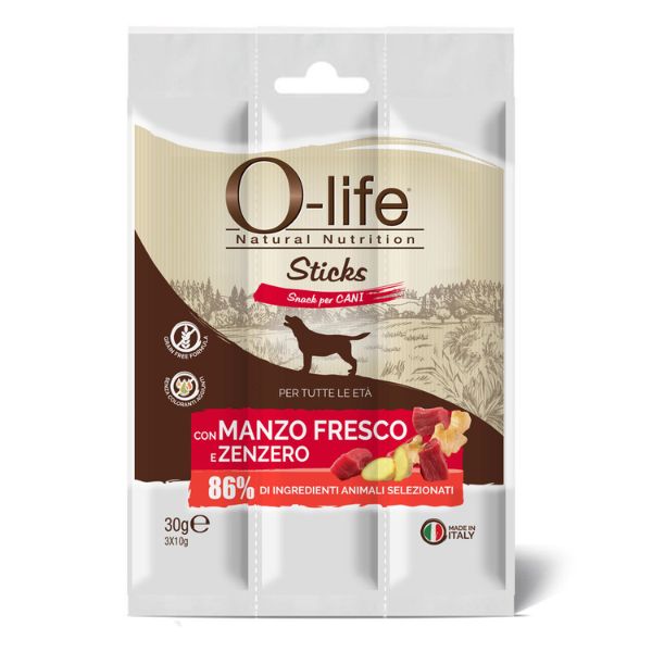 foto del prodotto o-life sticks grain free snack per cani 3x10 gr - manzo e zenzero - spedizione gratis da 39€