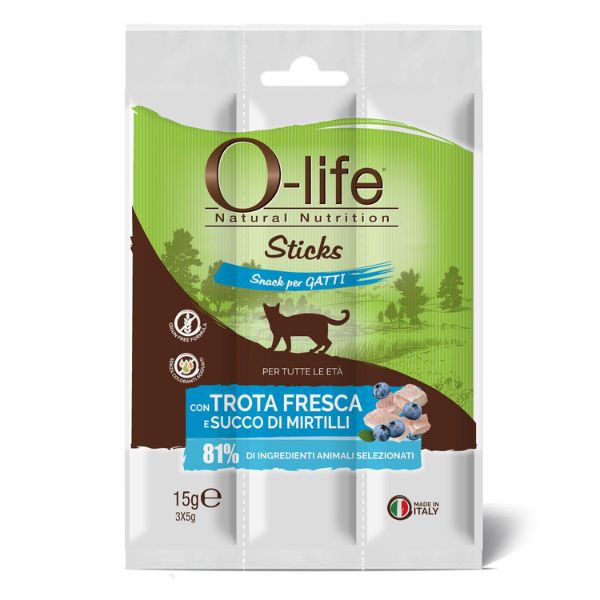 foto del prodotto o life sticks grain free snack per gatti 3x5 gr sticks 3x5 gr trota e mirtilli o life 1 ordine scegli lo sconto bzr5 bzr20 200 punti fedelt 