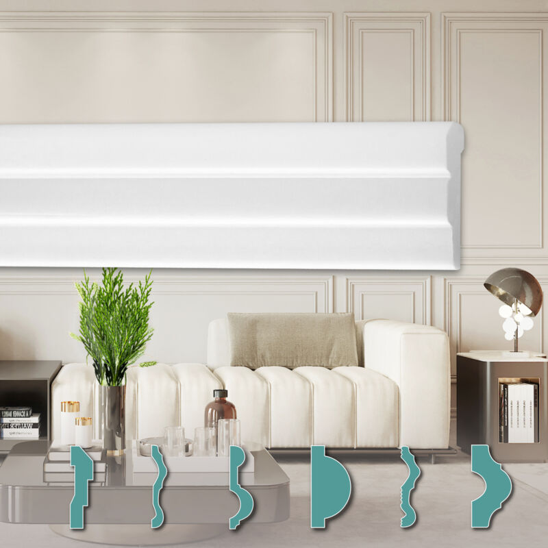 foto del prodotto o profili per pareti moderni, in xps styropor bianco, 2 metri cornici decorative fg5 70 x 15 mm, 2 metri 1 pezzo hexim