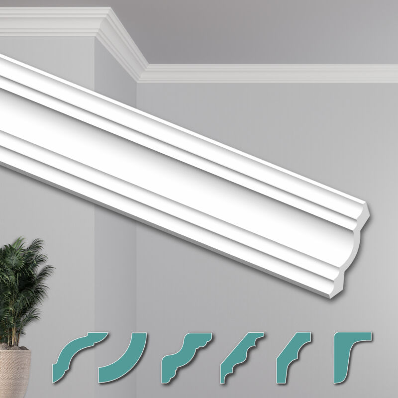 foto del prodotto o stucchi per soffitto moderni in xps styropor bianco, 2 metri profili di cornici decorative zg34 85 x 85 mm, angoli pretagliati nk zg hexim