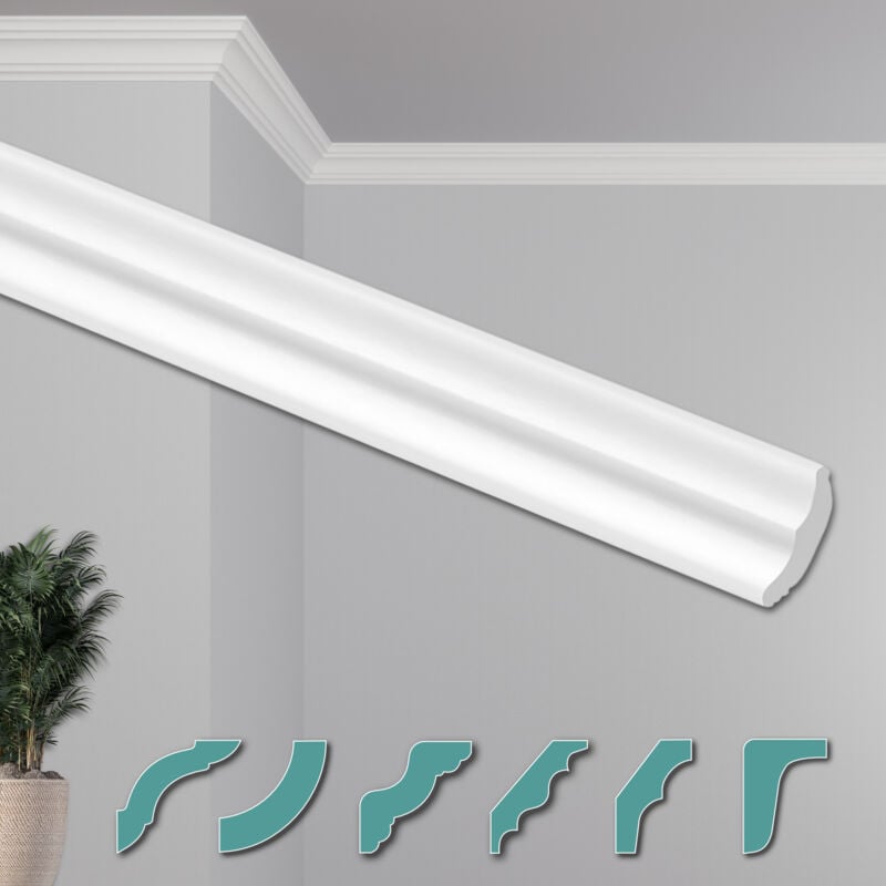 foto del prodotto o stucchi per soffitto moderni in xps styropor bianco, 2 metri profili di cornici decorative zg4 28 x 17 mm, angoli pretagliati nk zg hexim