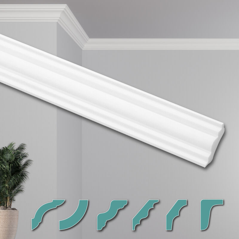 foto del prodotto o stucchi per soffitto moderni in xps styropor bianco, 2 metri profili di cornici decorative zg7 30 x 30 mm, angoli pretagliati nk zg hexim