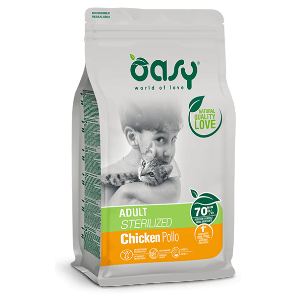foto del prodotto oasy adult cat sterilized pollo 7,5 kg croccantini per gatti 1 ordine scegli lo sconto bzr5 bzr20 200 punti fedelt 