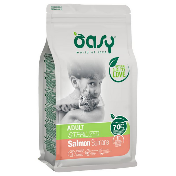 foto del prodotto oasy adult cat sterilized salmone 7,5 kg croccantini per gatti 1 ordine scegli lo sconto bzr5 bzr20 200 punti fedelt 