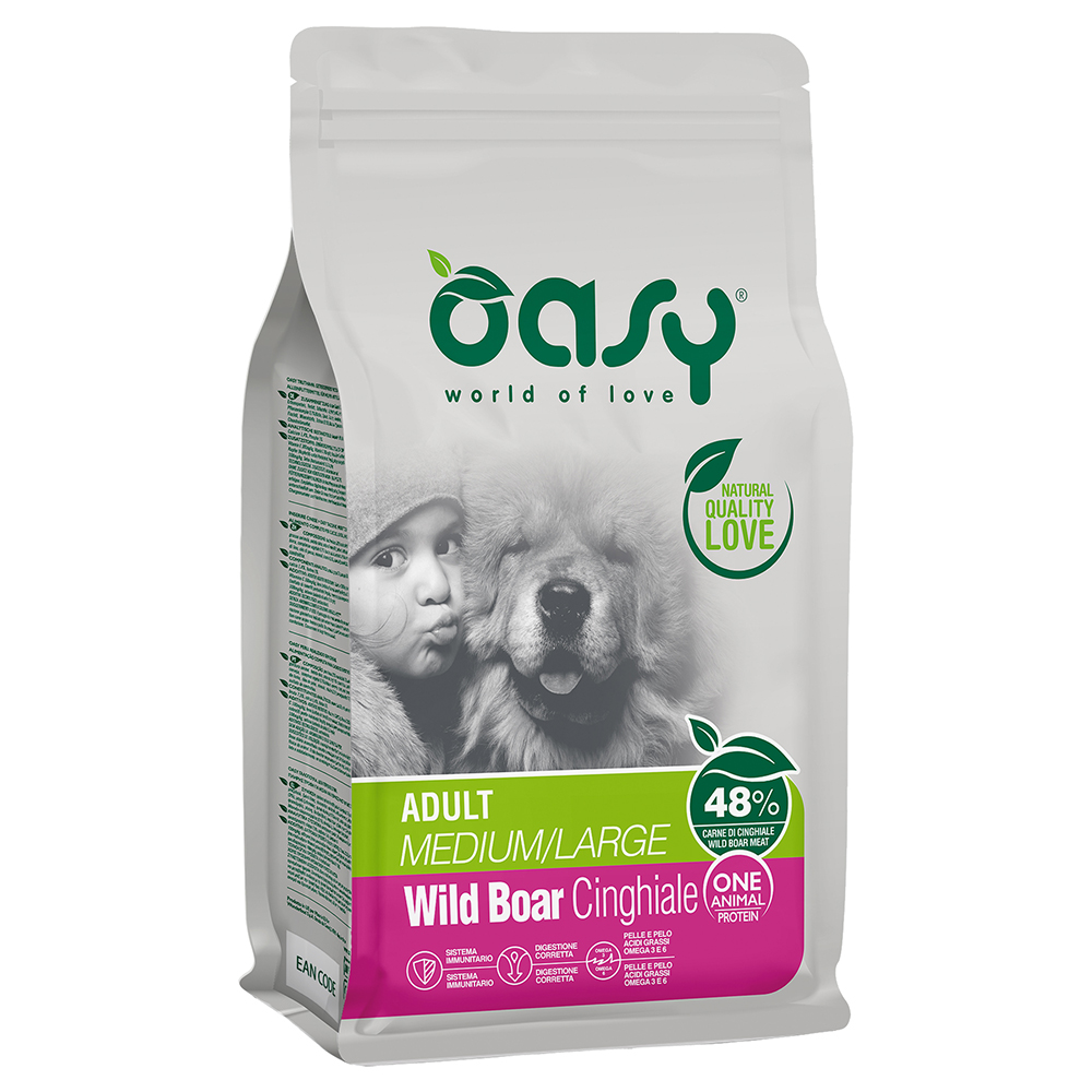 foto del prodotto oasy adult medium large cinghiale crocchette per cani 12 kg