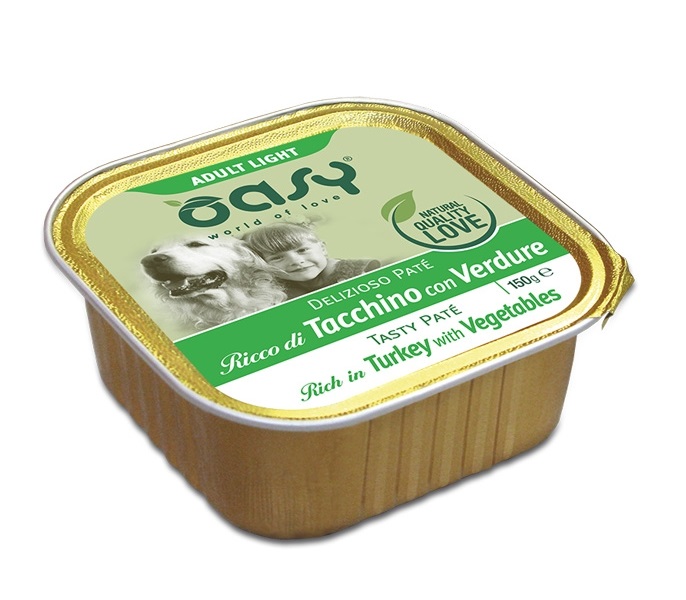 foto del prodotto oasy cane delizioso pate 039 adulto light tacchino amp verdure 150 gr