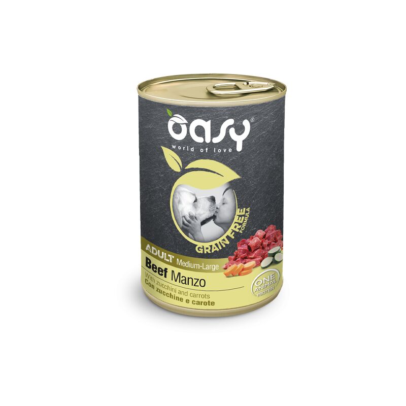 foto del prodotto oasy cane grain free adult medium large con manzo 400 gr