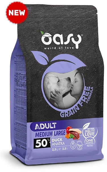 foto del prodotto oasy cane grain free adulto medium amp large anatra 2,5 kg
