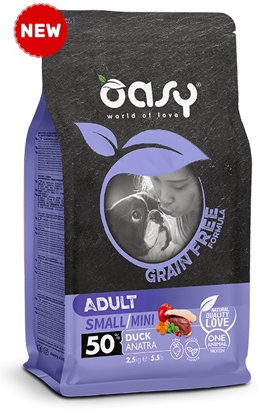 foto del prodotto oasy cane grain free adulto small&amp;mini anatra 800 gr