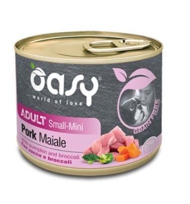 foto del prodotto oasy cane grain free adulto small amp mini tocchetti di maiale, zucca amp broccoli 200 gr