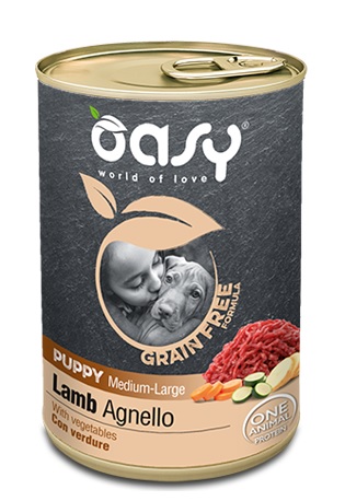 foto del prodotto oasy cane grain free puppy medium amp large tocchetti di agnello amp verdure 400 gr