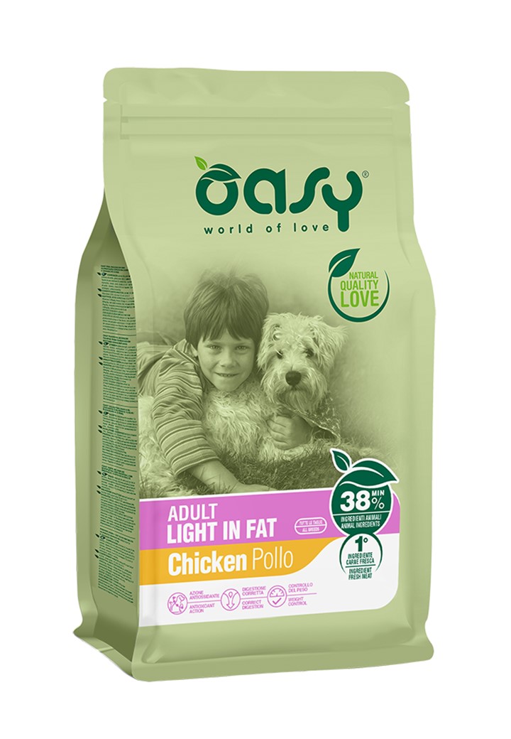 foto del prodotto oasy cane lifestage adulto light in fat pollo 12 kg new pack