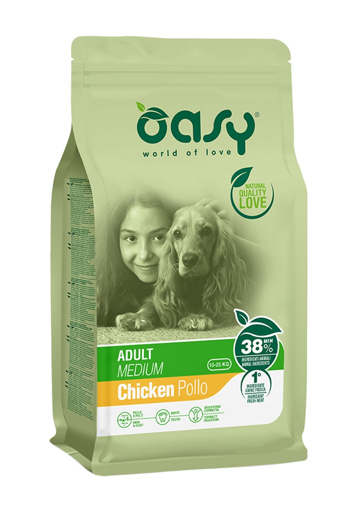foto del prodotto oasy cane lifestage adulto medium pollo 3 kg new pack