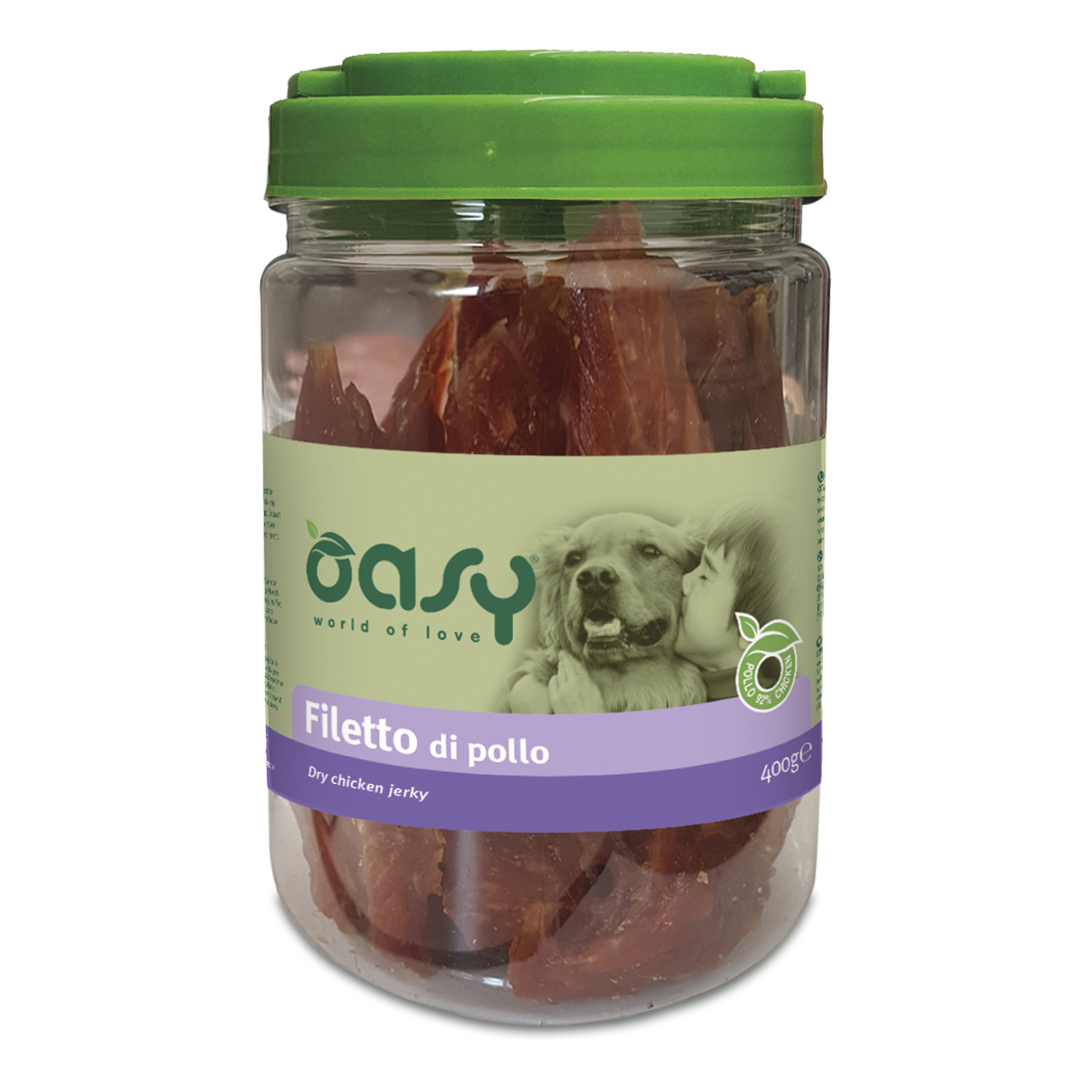 foto del prodotto oasy cane snack barattolo filetto di pollo 400 gr