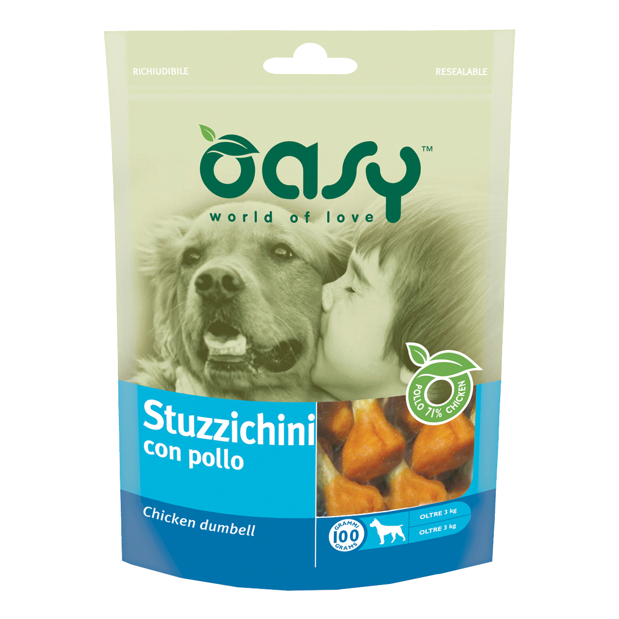 foto del prodotto oasy cane snack busta stuzzichini di pollo 100 gr