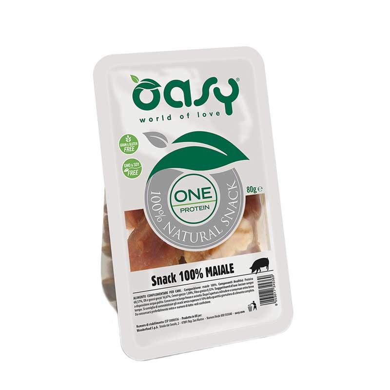 foto del prodotto oasy cane snack oap maiale 100% 80 gr