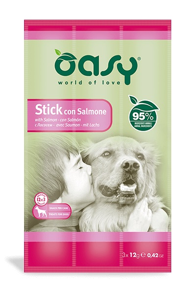 foto del prodotto oasy cane snack stick salmone cf. 3x12 gr