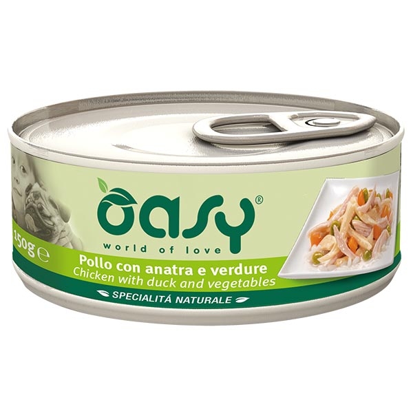 foto del prodotto oasy cane specialita 039 naturali adulto pollo, anatra amp verdure 150 gr