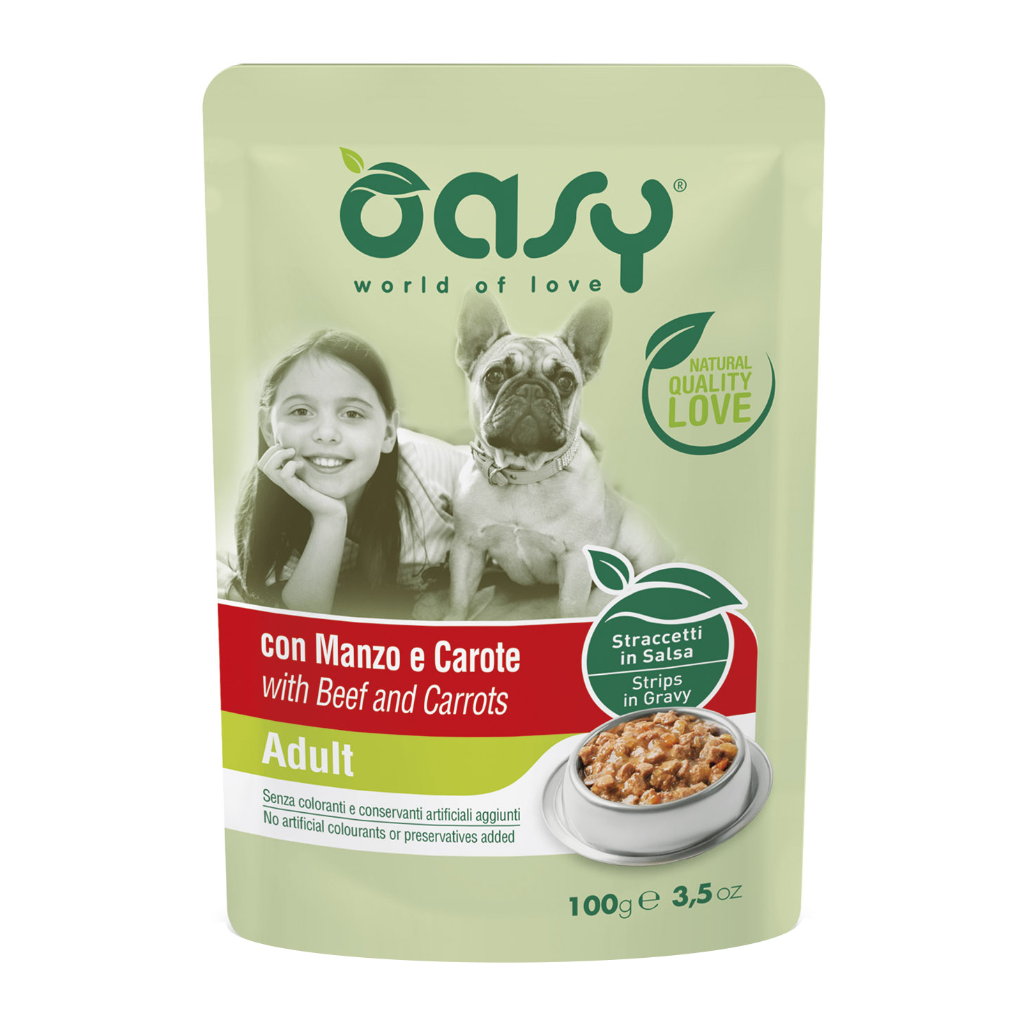 foto del prodotto oasy cane straccetti in salsa adulto manzo amp carote 100 gr