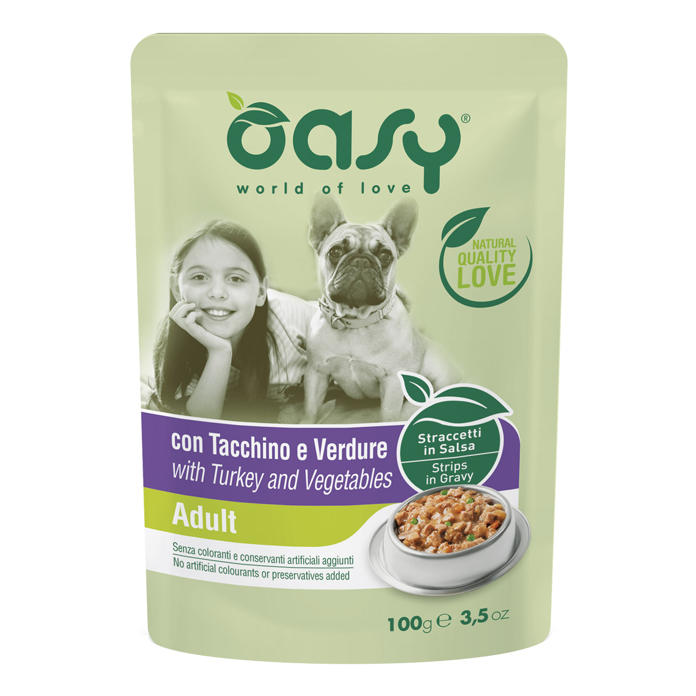 foto del prodotto oasy cane straccetti in salsa adulto tacchino amp verdure 100 gr