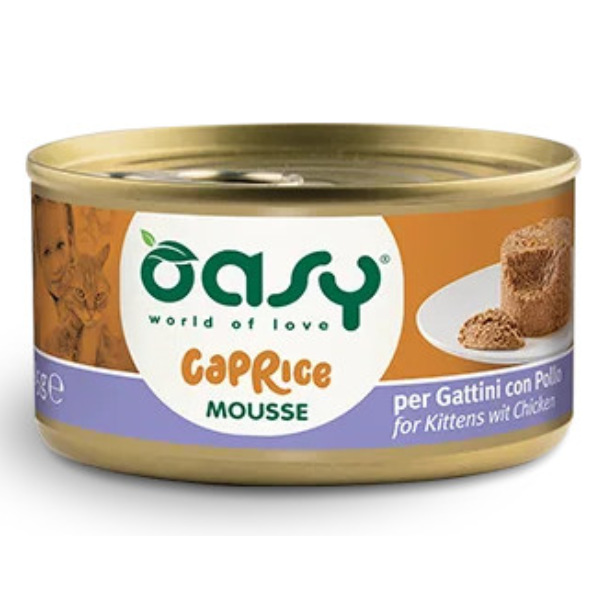 foto del prodotto oasy caprice cat adult mousse grain free 85 gr - kitten pollo - confezione da 18 pezzi - cibo umido per gatti - 1 ordine scegli lo sconto bzr5 bzr20 200 punti fedeltà