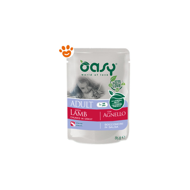 foto del prodotto oasy cat bocconcini in salsa adult con agnello cat bocconcini in salsa adult con agnello lattina da 85 gr