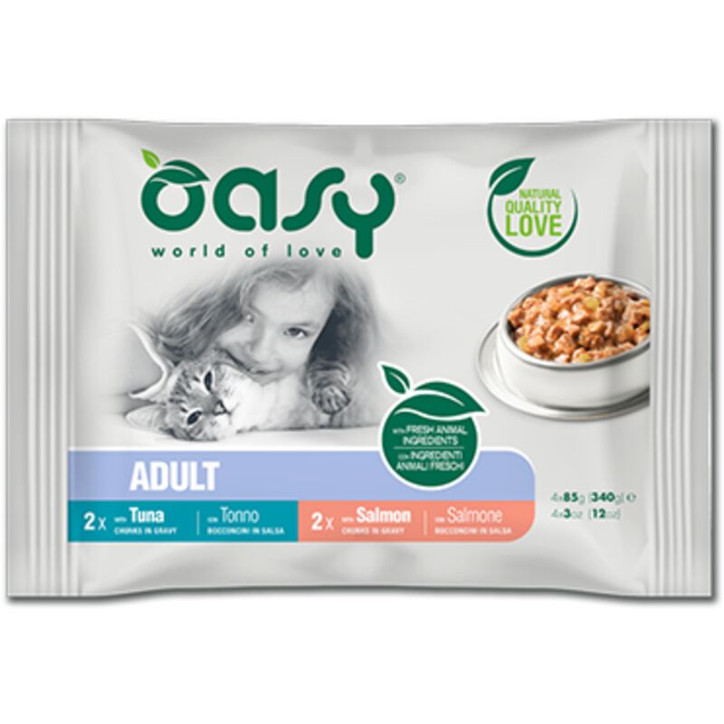 foto del prodotto oasy - cat bocconcini in salsa adult fish selection cat bocconcini in salsa adult fish selection - confezione da 4x85 gr