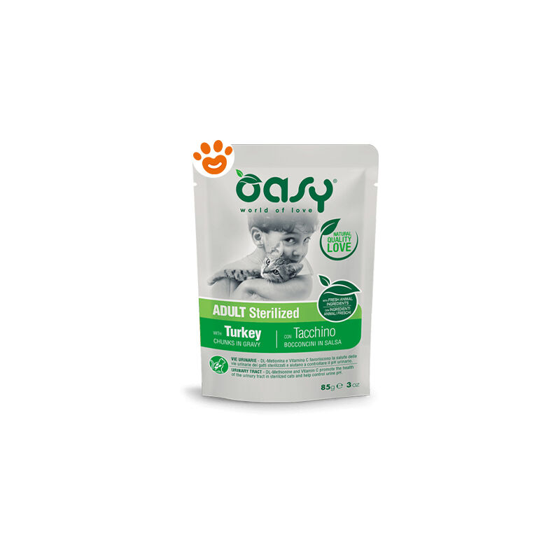 foto del prodotto oasy cat bocconcini in salsa adult sterilizzato con tacchino cat bocconcini in salsa adult sterilizzato con tacchino lattina da 85 gr