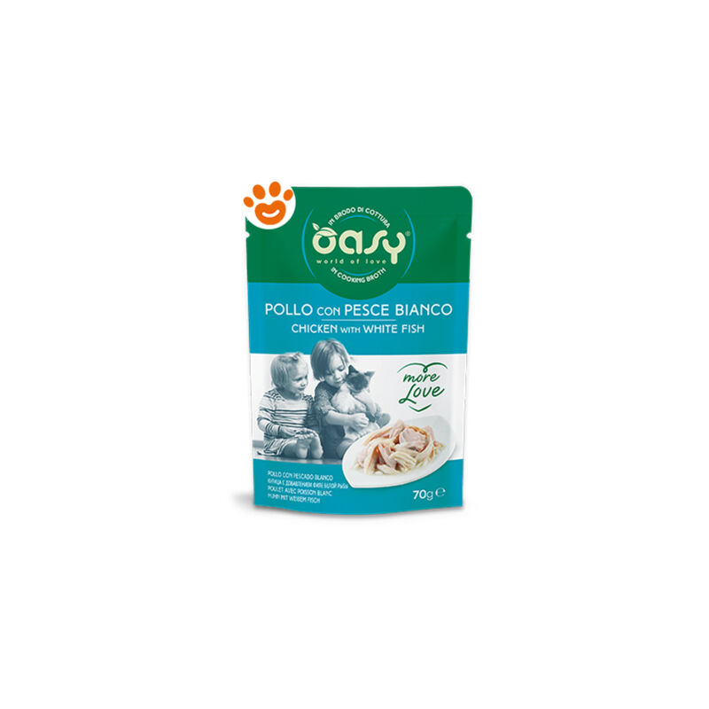 foto del prodotto oasy cat more love pollo con pesce bianco cat more love pollo con pesce bianco vaschetta da 70 gr