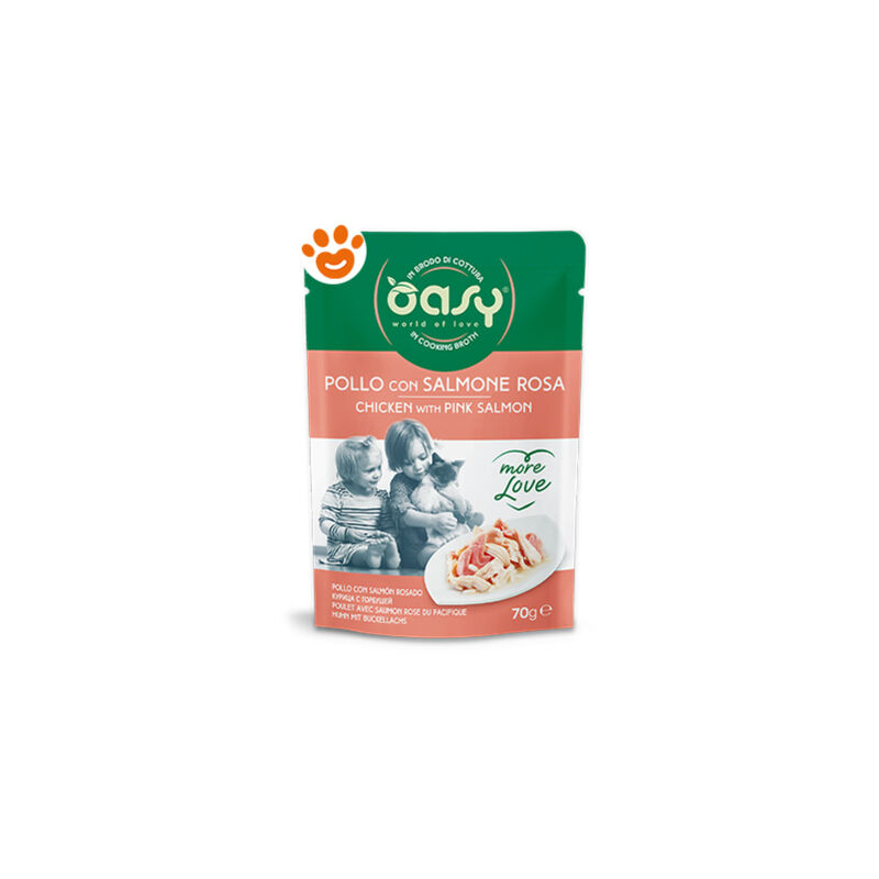 foto del prodotto oasy cat more love pollo con salmone cat more love pollo con salmone vaschetta da 70 gr