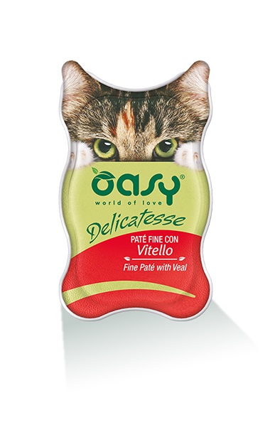 foto del prodotto oasy delicatesse 85 gr pat con vitello confezione da 18 pezzi cibo umido per gatti 1 ordine scegli lo sconto bzr5 bzr20 200 punti fedelt 