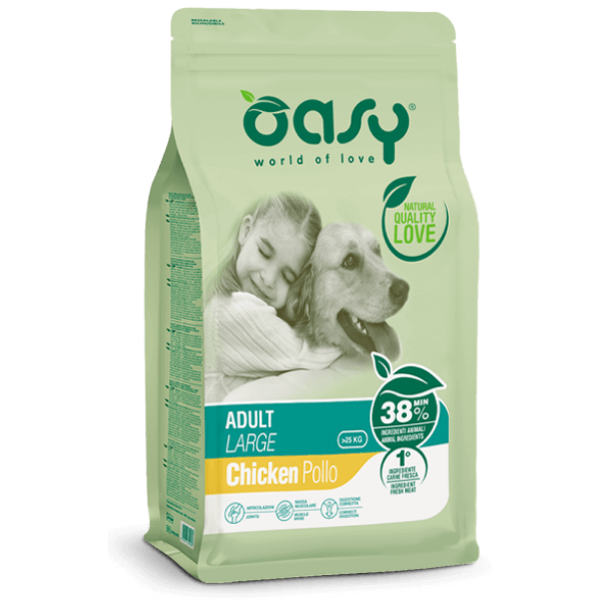 foto del prodotto oasy dog adult large pollo 12 kg croccantini per cani 1 ordine scegli lo sconto bzr5 bzr20 200 punti fedelt 