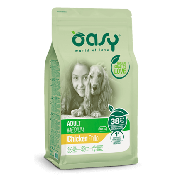 foto del prodotto oasy dog adult medium pollo 12 kg crocchette monoproteiche cane 1 ordine scegli lo sconto bzr5 bzr20 200 punti fedelt 