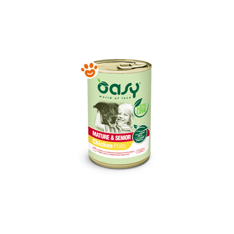 foto del prodotto oasy dog lifestage mature e senior pollo oasy dog lifestage mature e senior pollo lattina da 400 gr