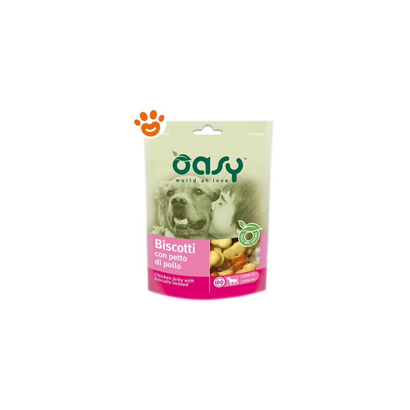 foto del prodotto oasy dog snack biscotti con petto di pollo oasy dog snack biscotti con petto di pollo confezione da 100 gr